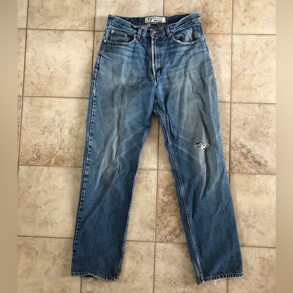 Full Blue Registered Vintage Straight Leg Distressed Jeans Retro High Rise - Picture 8 of 16